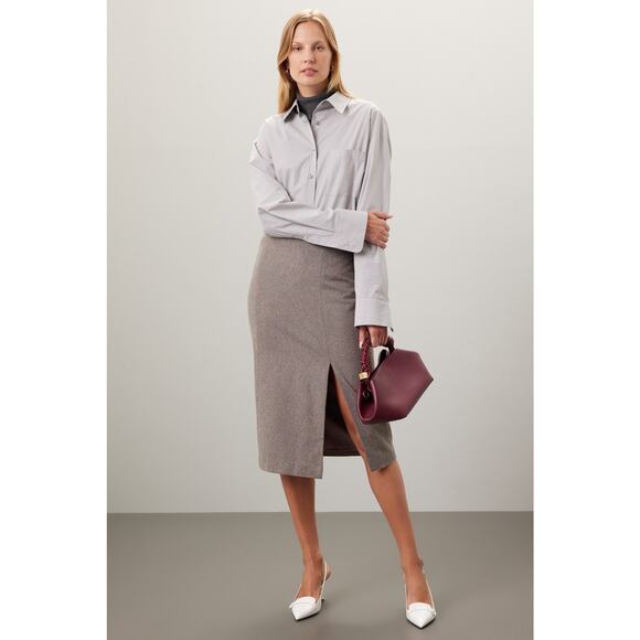 Marina Moscone Collective Gray Wool Slit Pencil Midi Skirt Size 12 - Picture 1 of 14